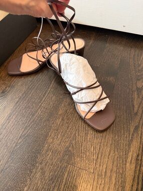J. Crew Chocolate Brown Lace-Up Gladiator Sandals kitten heel